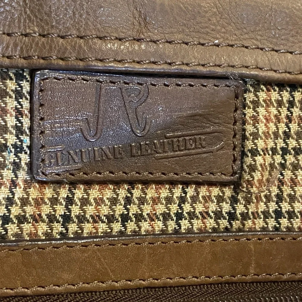Fossil x JR leather Collab Oak‎ Tanned Messenger Bag Houndstooth Lined Large